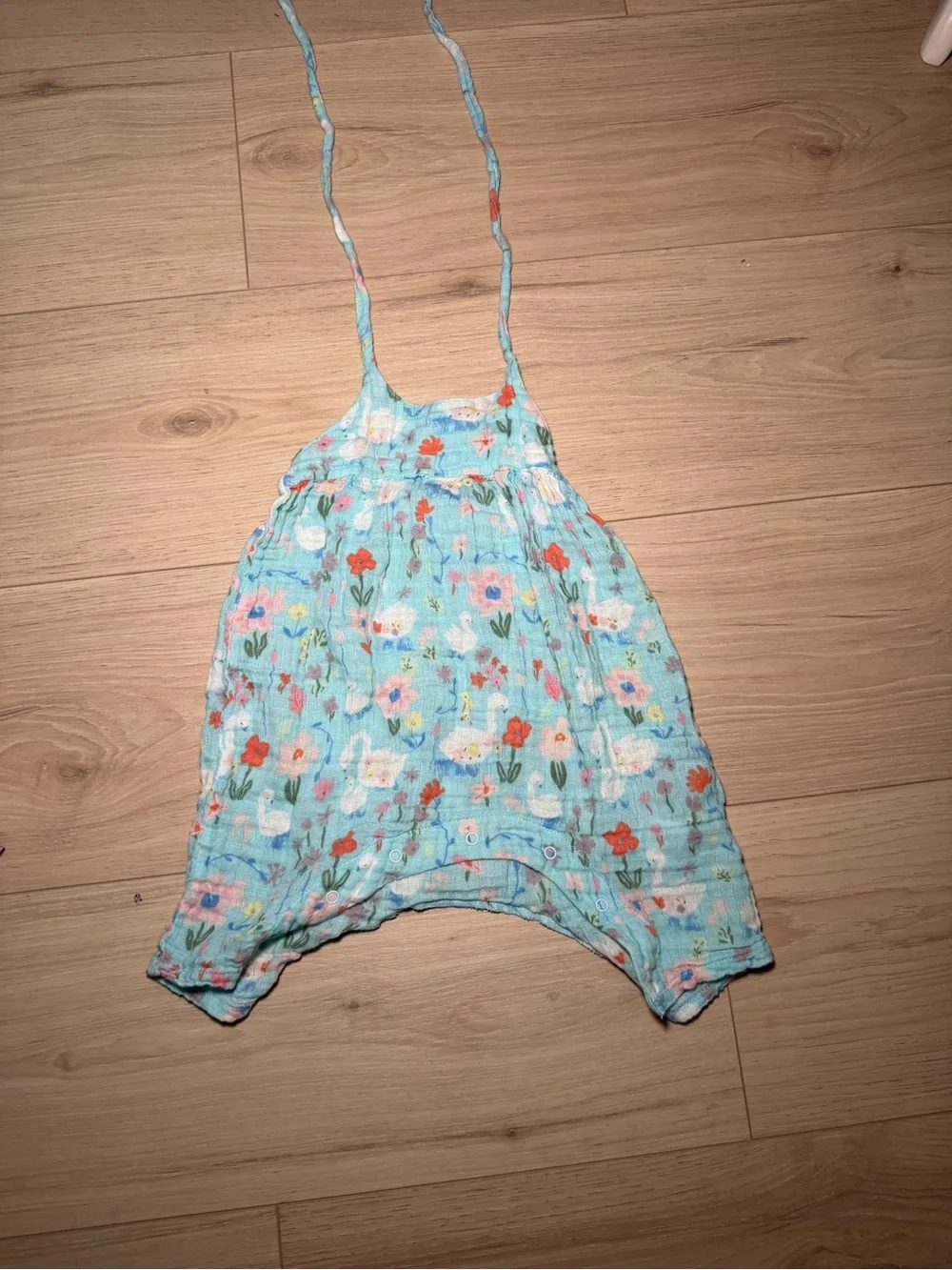 Angel Dear Light Blue Floral Swan One-Piece Romper